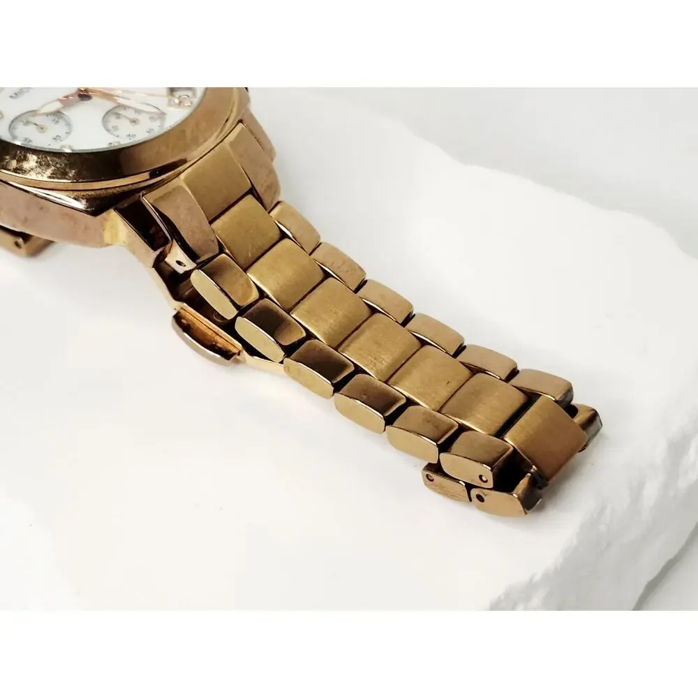 Michael Kors Rose Gold MOP Dial Crystal Chronograph Watch MK5336 New Battery
